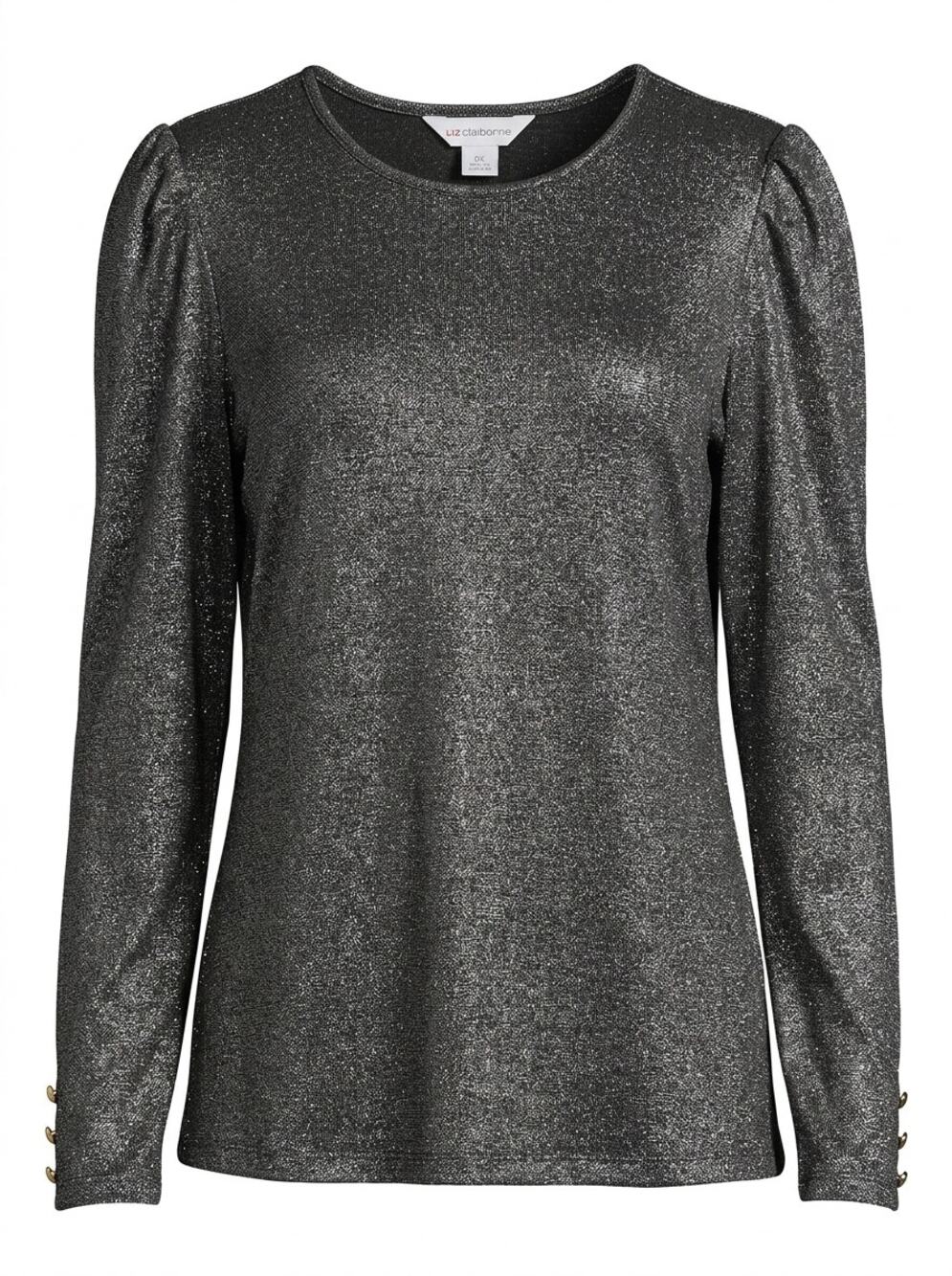 NWT Liz Claiborne Gray Metallic Shimmer Puff Sleeve Knit Top Women Size 0X
